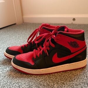 Nike Jordan Nike Air 1 Mid Men's Shoes Black/Fire Red-White DQ8426-060 Size 8